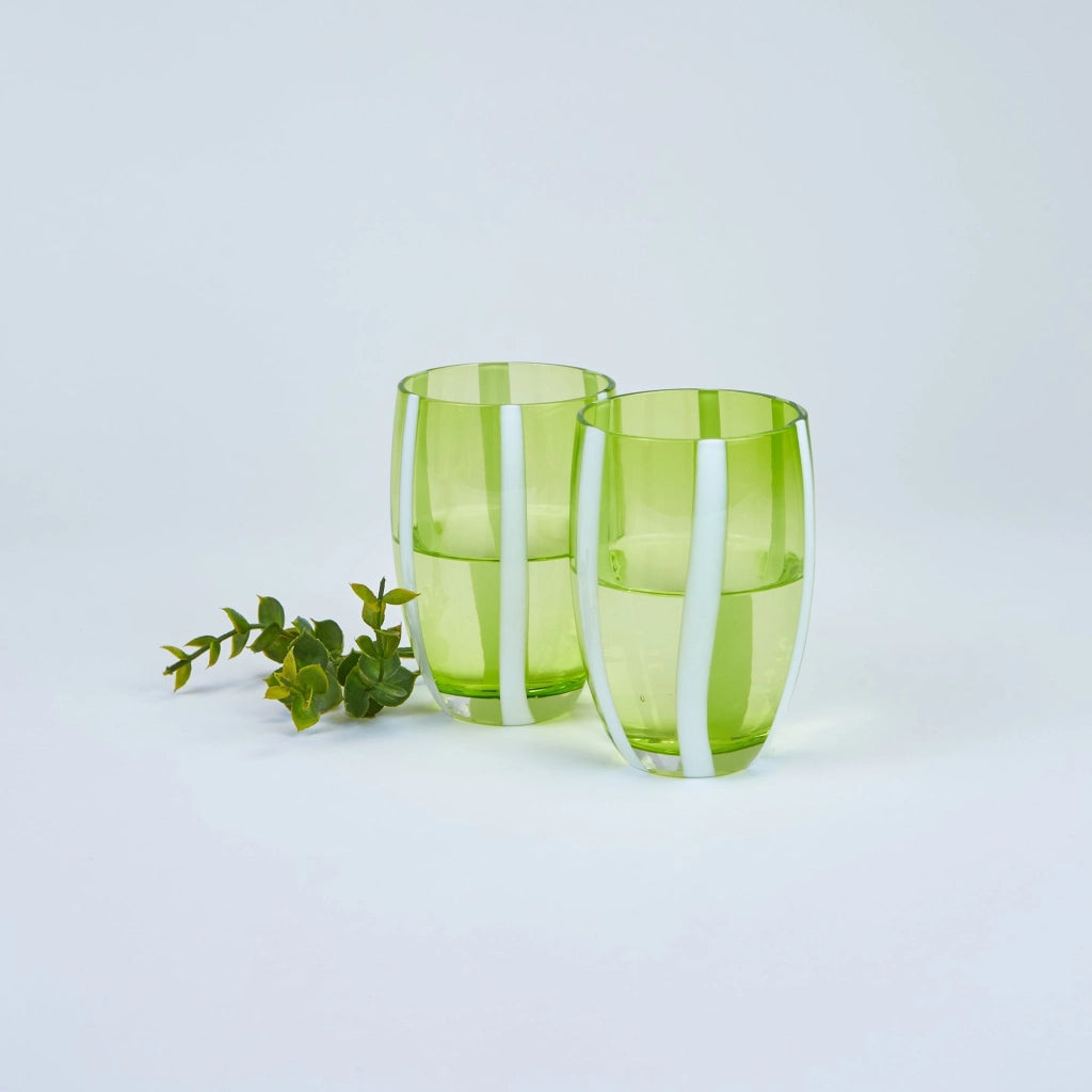 Set 6 Bicchieri Gessato Tumbler in Vetro Soffiato a Bocca Colore Verde Mela Lavorati a Mano Artigianalmente per una Tavola Elegante e Moderna