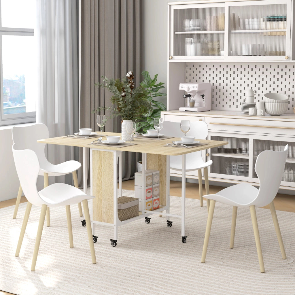 Tavolo Pieghevole con Ruote e Ripiano ¨C Zephmum ¨C 130x80x74 cm Legno Naturale