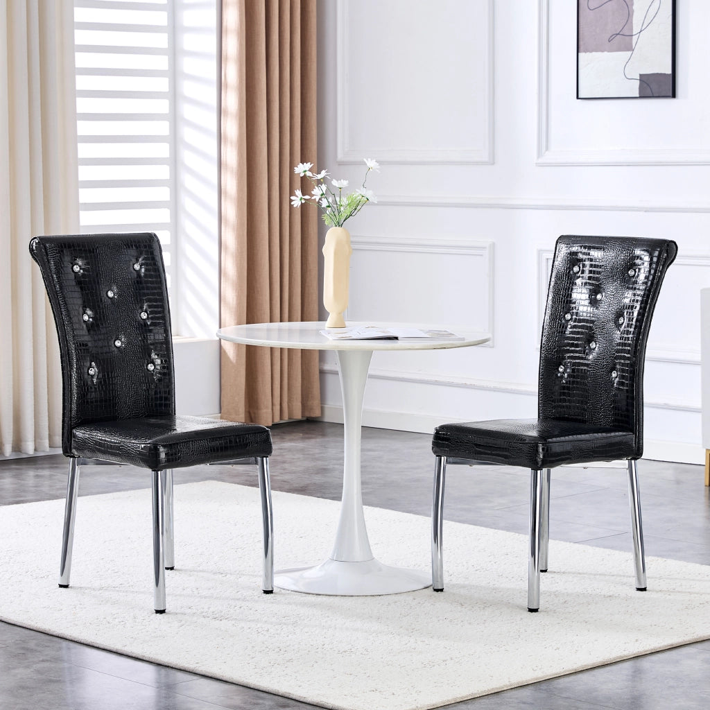 Set di 2 sedie da pranzo con schienale capitonné e piedini regolabili in PVC nero