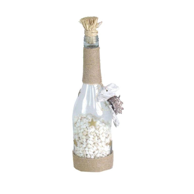 Bottiglia mare con conchiglie cm 8xh30x8con stelle applicate