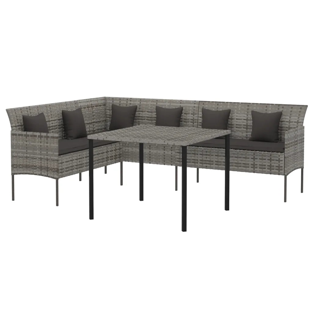 Set da Pranzo da Giardino 2 pz | Set Salotto da Giardino con Cuscini in Polyrattan Grigio
