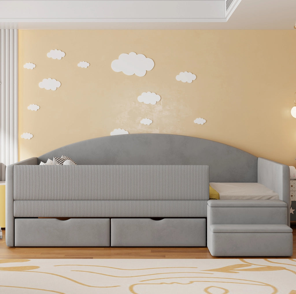 Letto imbottito per bambini 90x190 cm con cassetti