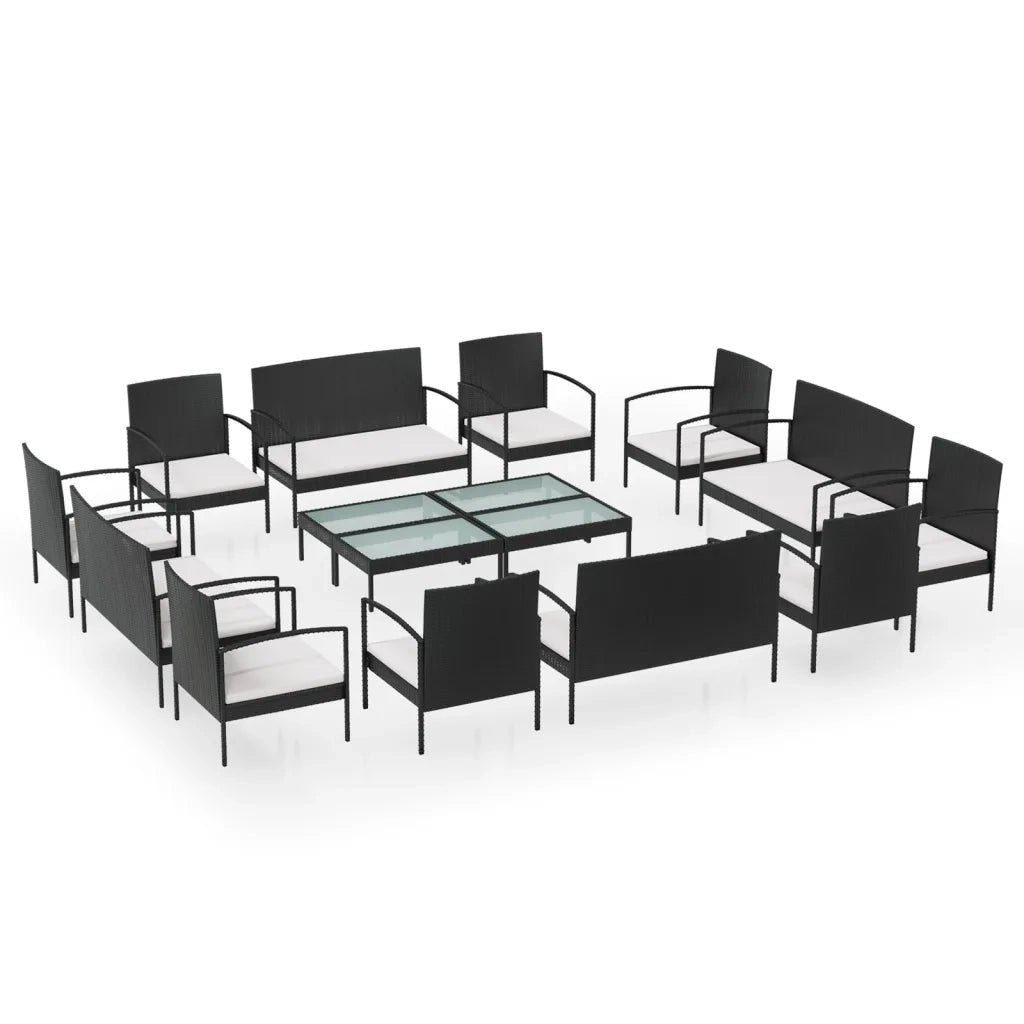 Set Divani da Giardino 16 pz con Cuscini in Polyrattan Nero 3095964