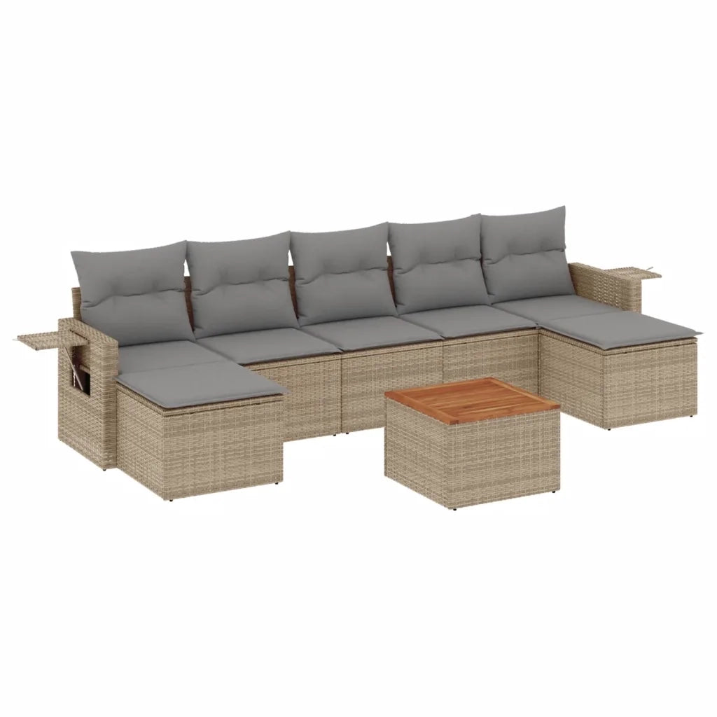 Set Divano da Giardino 8 pz con Cuscini Beige Misto Polyrattan