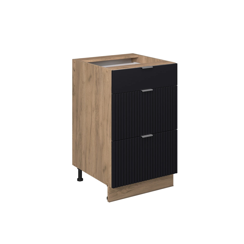 Mobiletto base per cucina Fame-Line Nero rigato/Rovere dorato 50 cm, PL Marmo Vicco