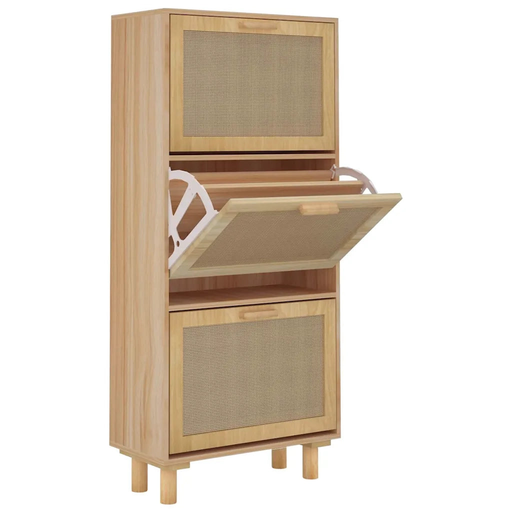 Scarpiera-Scaffale per scarpe Marrone 52x25x115 Legno Multistrato e Rattan Naturale