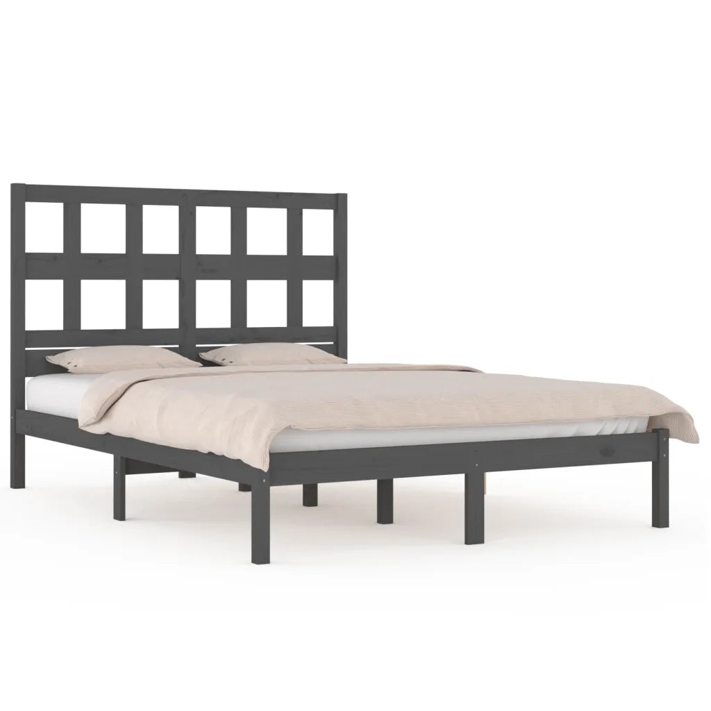 Giroletto-Struttura Letto Grigio in Legno Massello di Pino 200x200 cm 111667