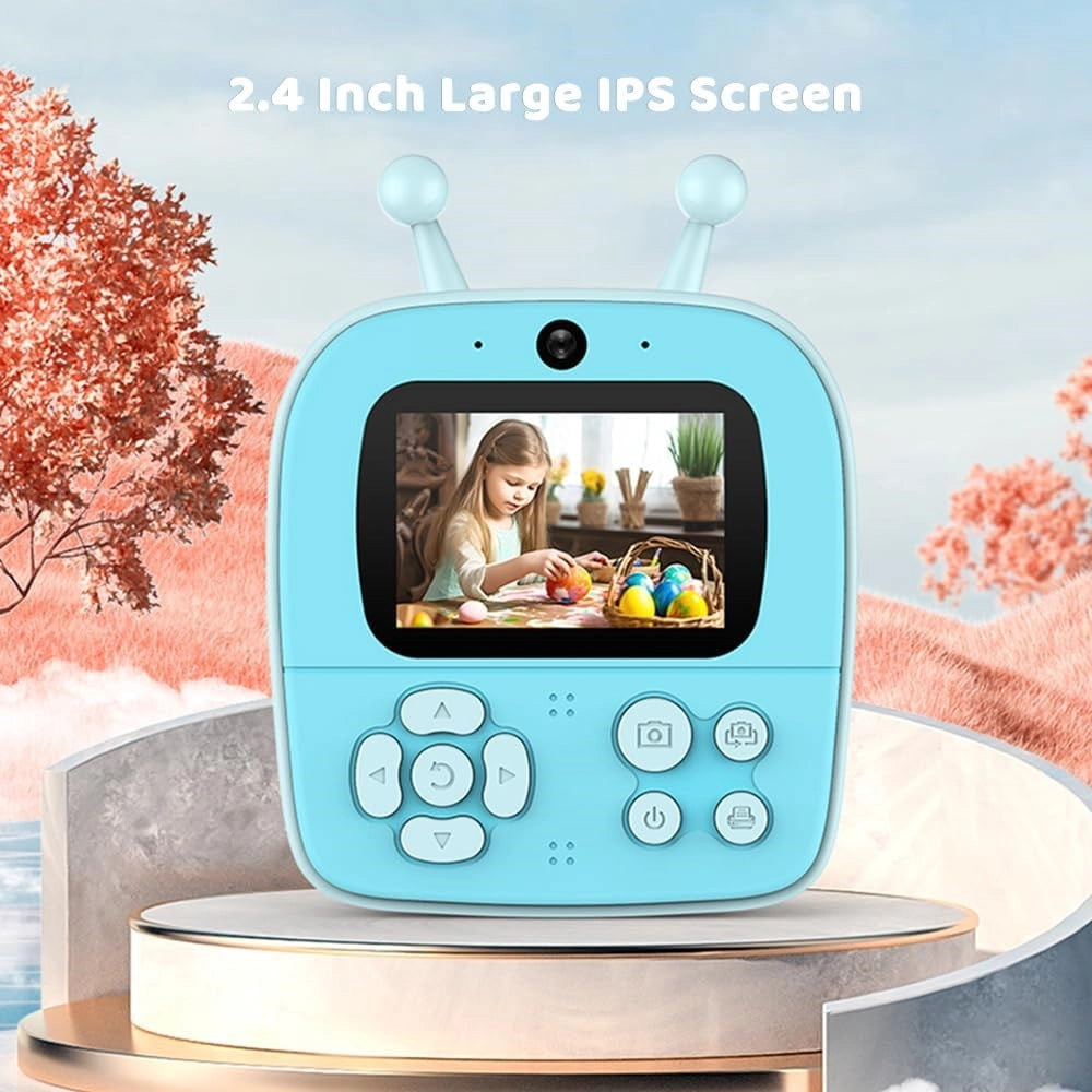 Trade Shop - Fotocamera A Stampa Istantanea Per Bambini Digitale 1080p Doppio Obiettivo Con Carta -