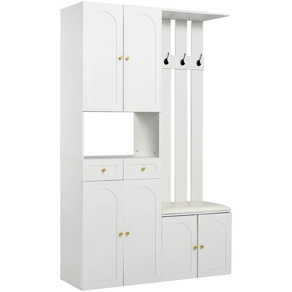 Set Ingresso con Scarpiera, Panca e Appendiabiti ¨C MINIMAL ¨C Bianco, 4 Ganci, 6 Ante, 2 Cassetti, 110x180x37 cm