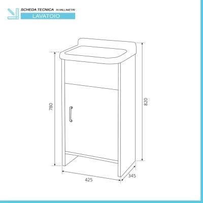 Mobile lavatoio salvaspazio 42x34 cm vasca completa di kit di scarico