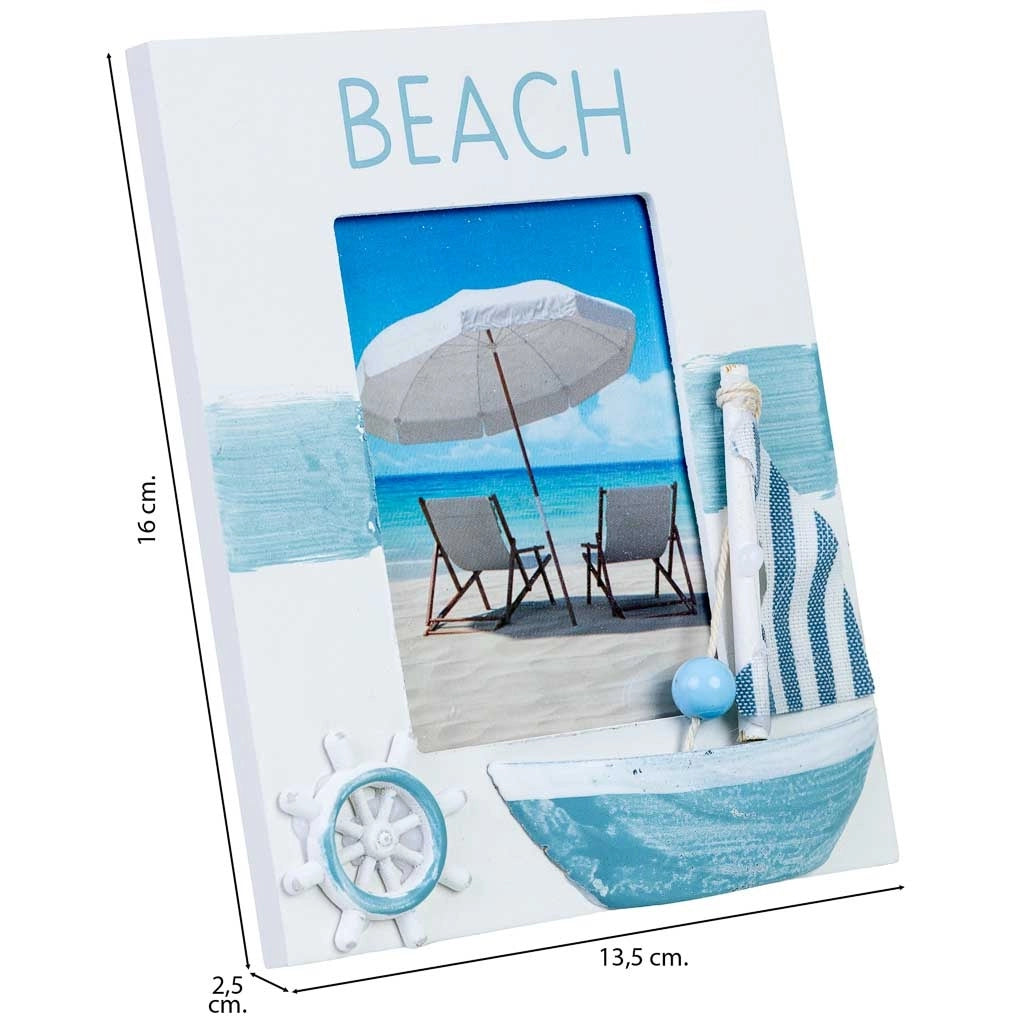 Cornice portafoto in legno blu, 13,5 x 2,5 x 16 cm