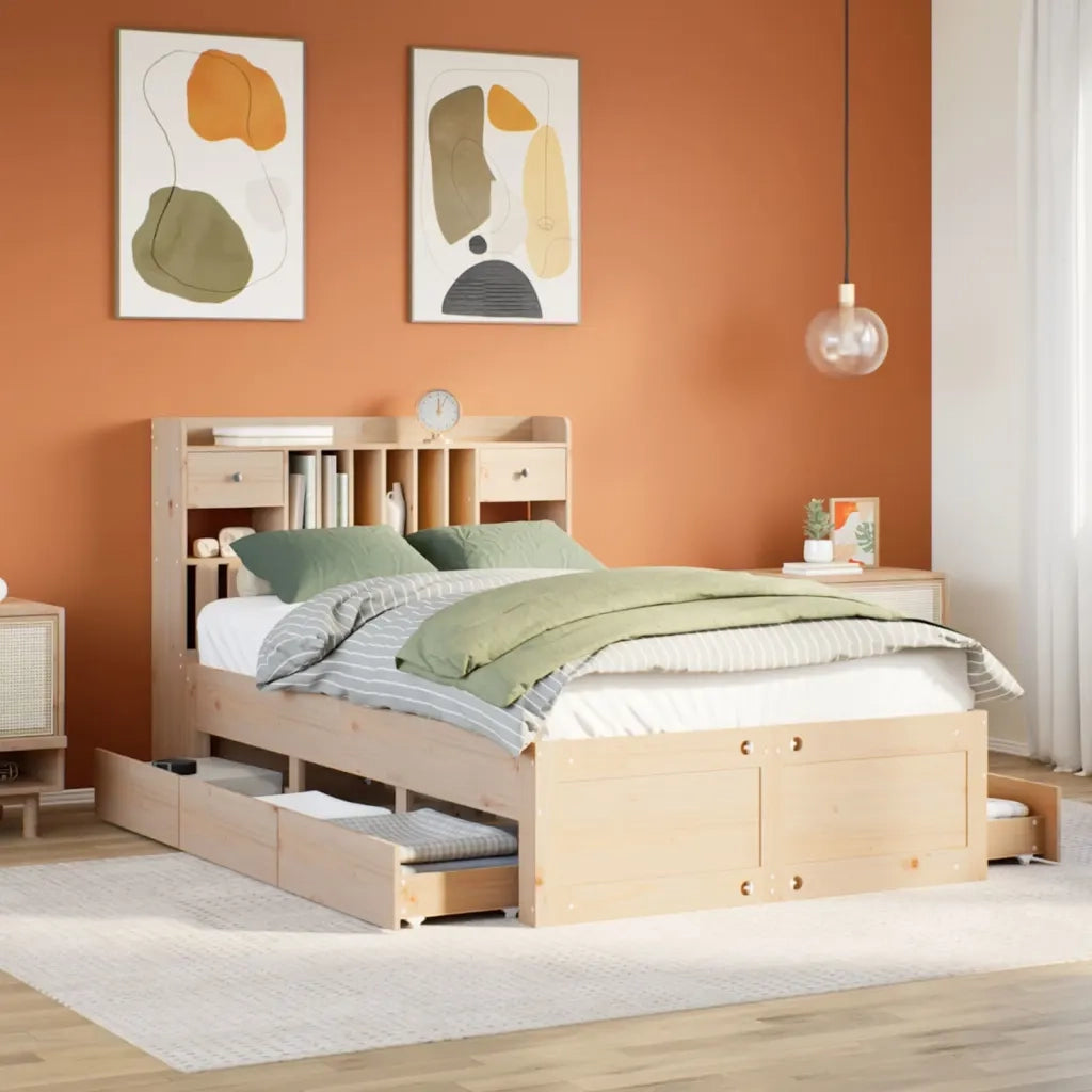 Letto Libreria senza Materasso 135x190 cm in Legno di Pino