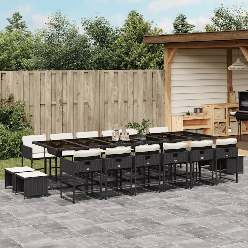 Set da Pranzo da Giardino 17 pz con Cuscini Nero in Polyrattan 3211362