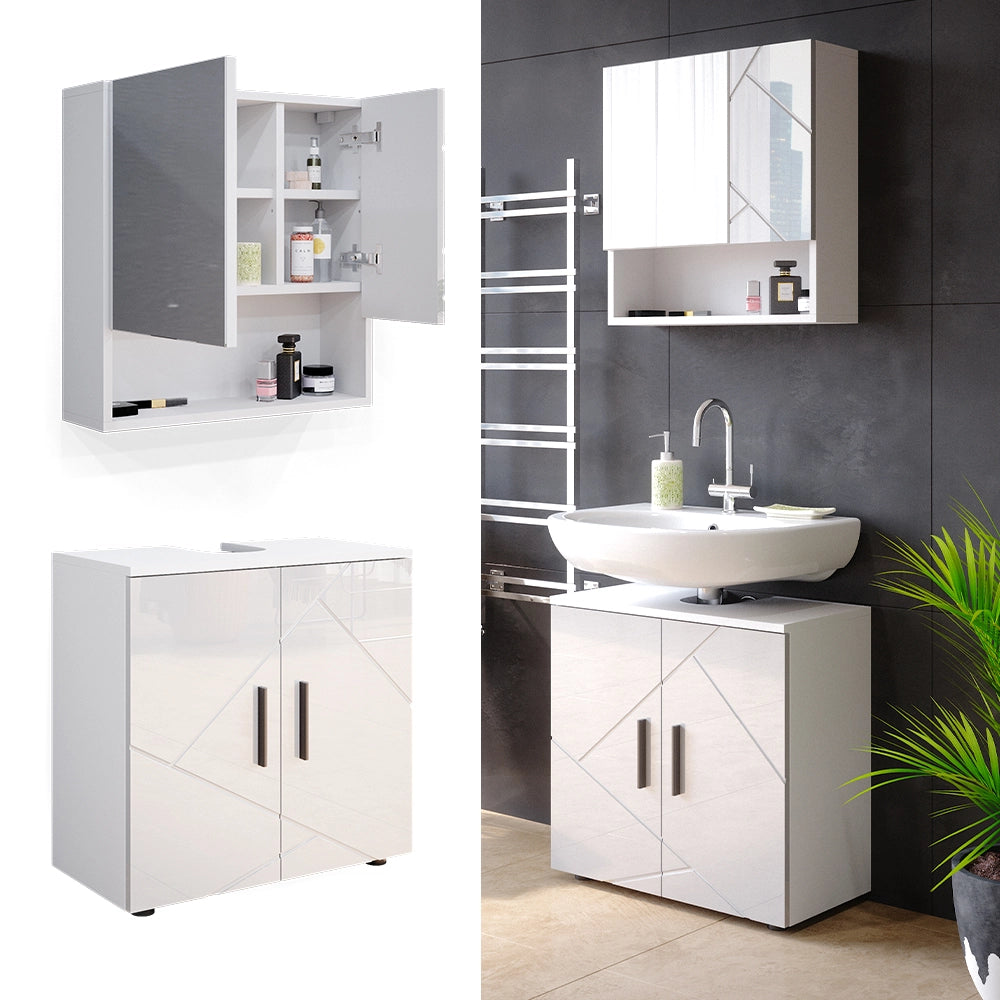 Vicco Set mobili bagno Bianco lucido 2 parti, mobile base 60 cm