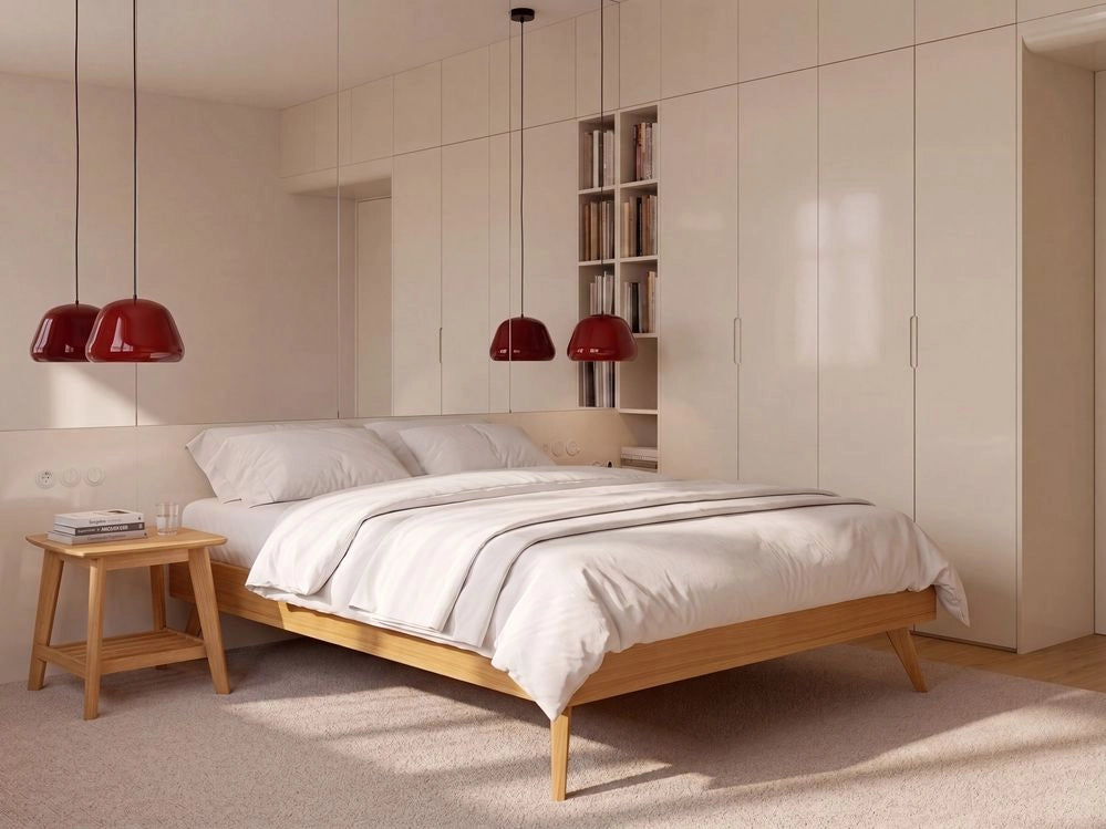 Letto matrimoniale in frassino naturale e MDF 120 x 200 cm Rete a doghe Stile minimalista scandinavo