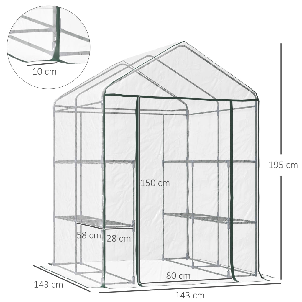 Serra da Giardino Esterno in PVC Trasparente, Serra da Balcone con Scaffali per Piante Orto 1.43 x 1.43 x 1.95m