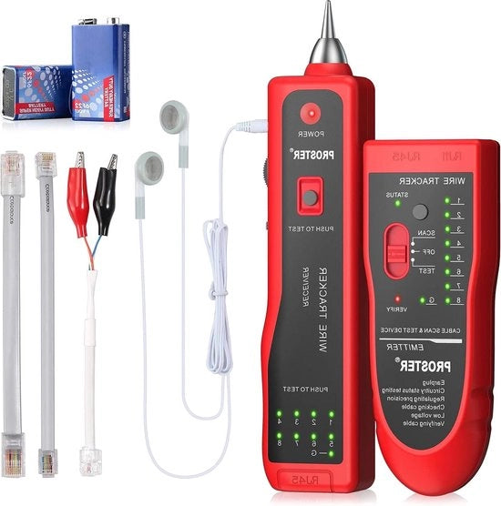 Verificatore di Cavi RJ11 RJ45 Finder Tracciamento Toner Ethernet LAN Multifunzione Tester di Linea Telefonica Collazione Controllo Continuità - Rosso
