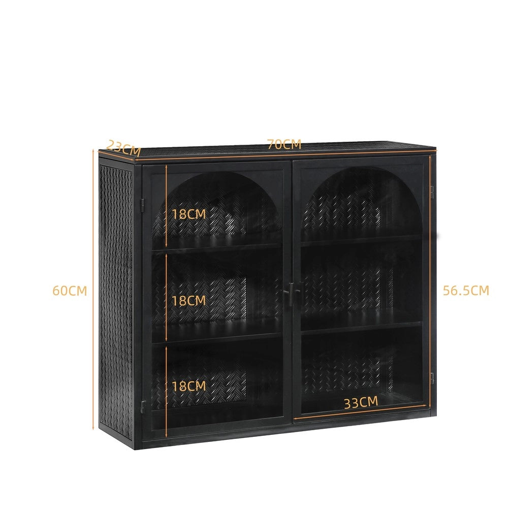 Pensile da Parete con Ante in Vetro e Ripiani ¨C MINIMAL ¨C Nero, 70 cm