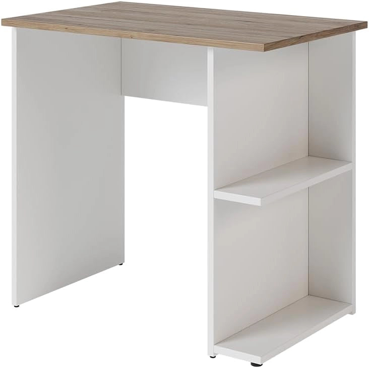 Scrivania con ripiani Simple, Bianco/Artisan, 80 x 50 cm, con due ripiani per una conservazione organizzata