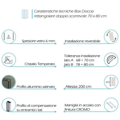 Box doccia angolare 70x80 cm doppio scorrevole in cristallo trasparente Ted