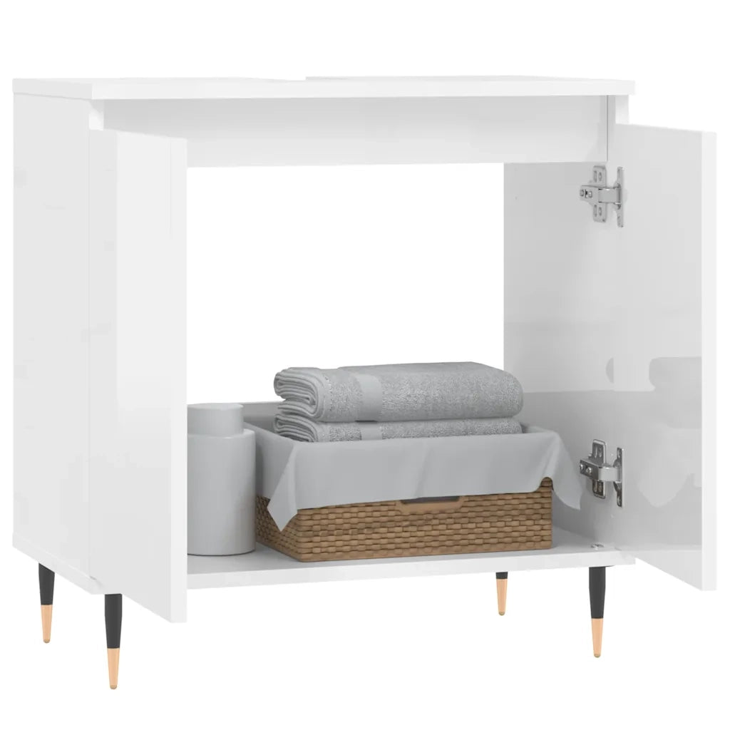 Armadietto Bagno | Armadio da bagno Bianco Lucido 58x33x60cm in Legno Multistrato