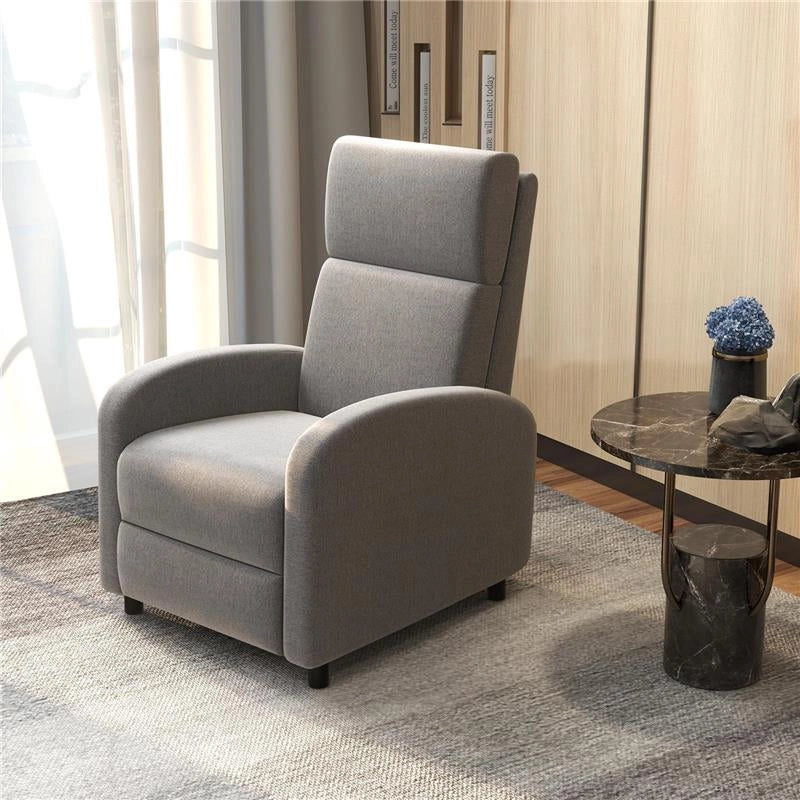 POLTRONA RECLINABILE 160° IN TESSUTO EFFETTO LINO CON BRACCIOLI QUADRATI, 64X86X102 CM, GRIGIA