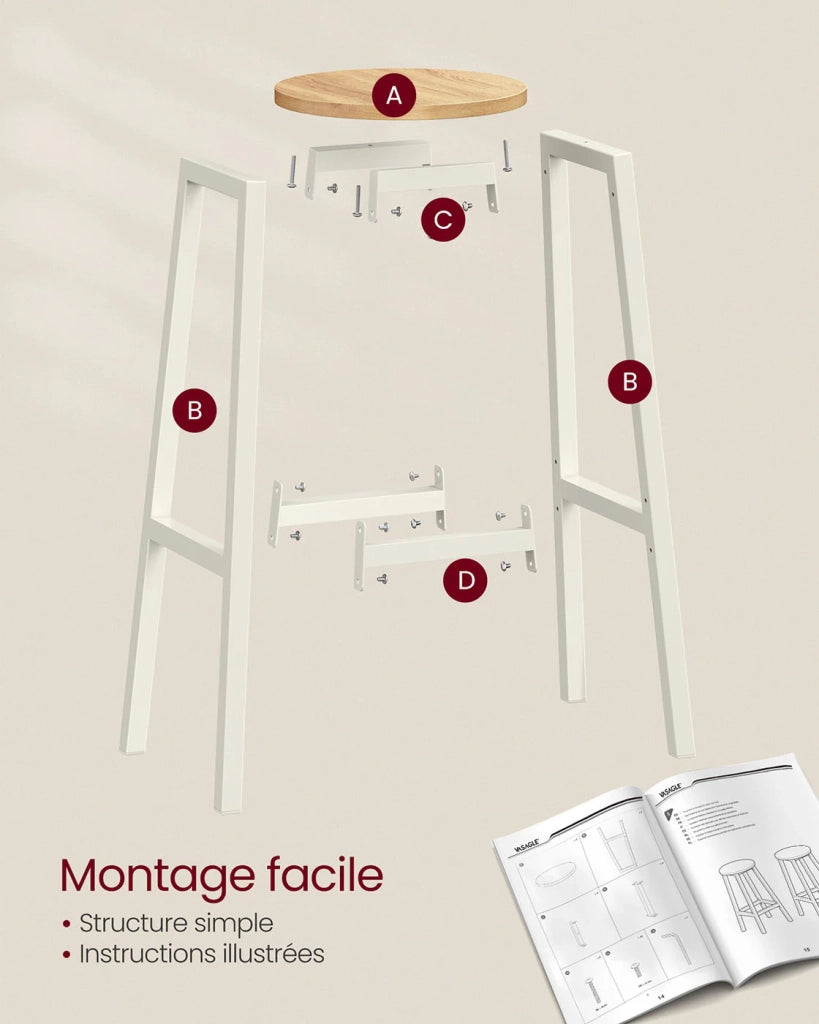 Set di 2 sgabelli da bar seduta alta struttura in metallo facile da montare altezza 74 cm poggiapiedi per cucina soggiorno sala da pranzo beige 12_0007752