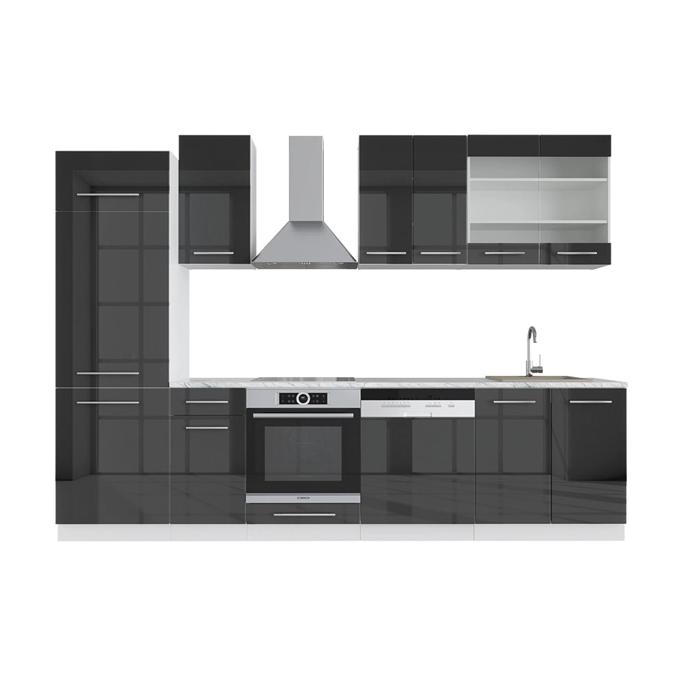 Cucina componibile Fame-Line Antracite lucido/Bianco 300 cm senza piano di lavoro Vicco