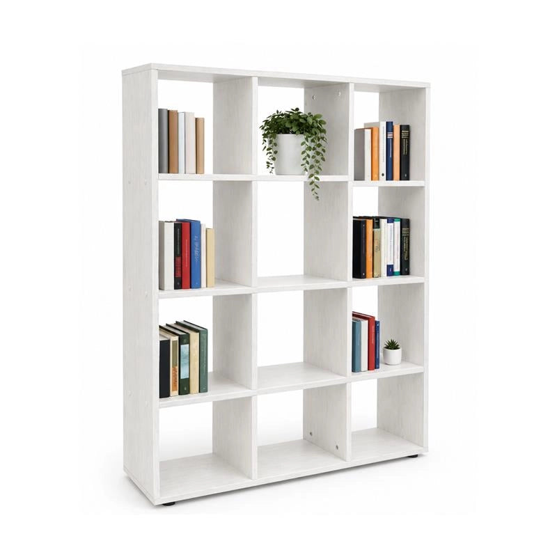 LIBRERIA CUBICA IN LEGNO BIANCO MODERNA CON 12 RIPIANI DIMENSIONI 90X24X130 CM