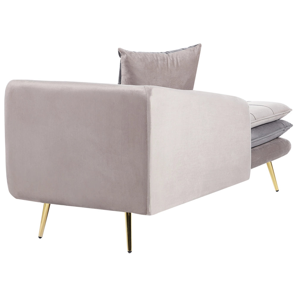 Chaise longue Beige e Grigio Velluto Mano Destra Tufted Abbottonato Spessamente Imbottito con Cuscini Mano Sinistra Mobili Soggiorno