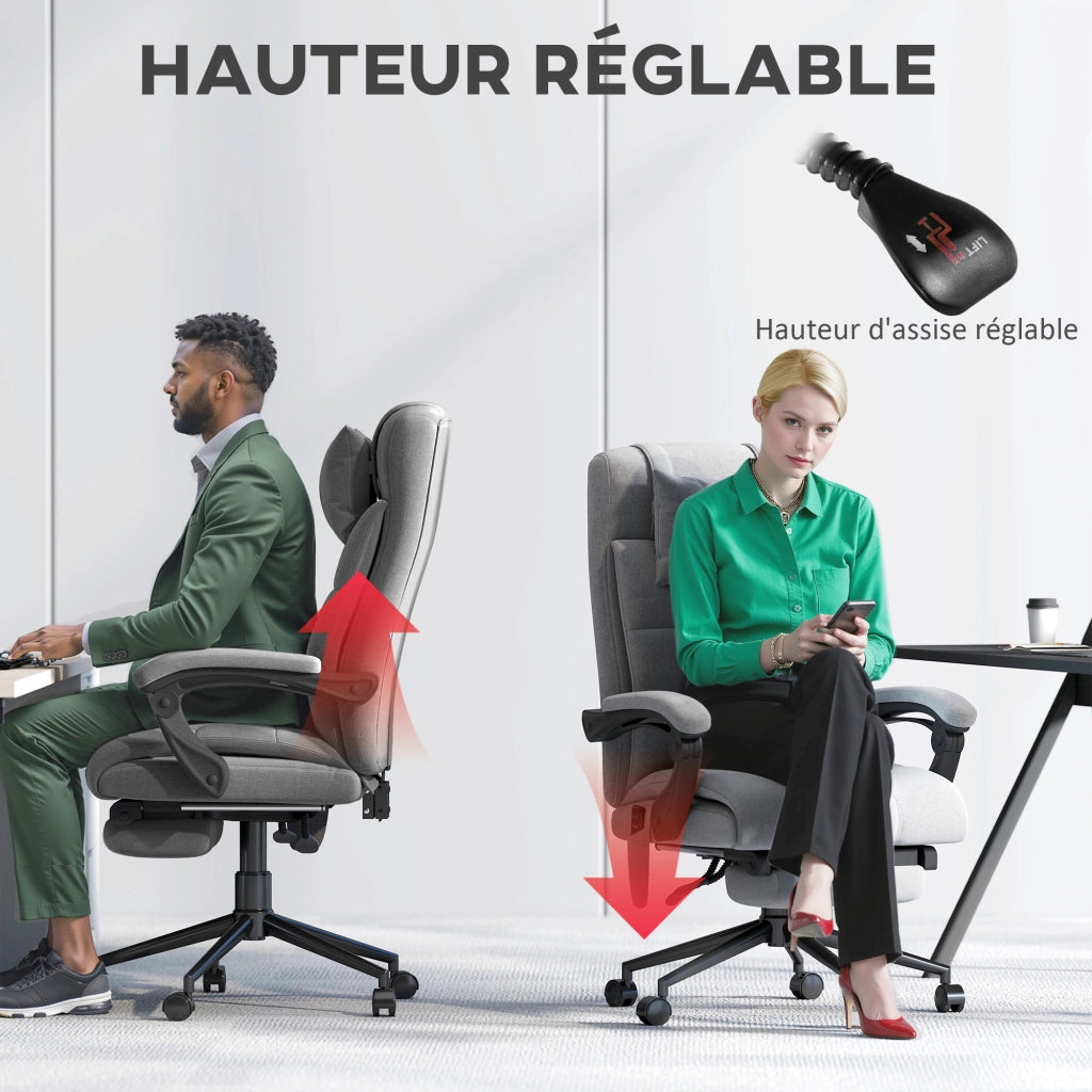 Sedia da ufficio ergonomica regolabile in altezza ¨C zephmum ¨C grigio tessuto effetto lino 116-124 cm