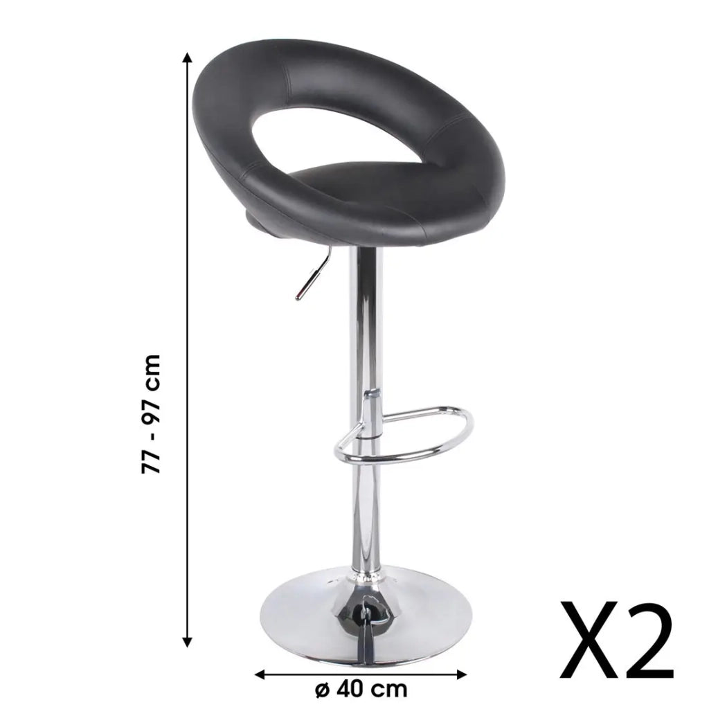 Set di 2 sgabelli da bar regolabili in altezza 77-97 cm – Seduta in similpelle PU nera, piede in metallo grigio, diametro 40 cm