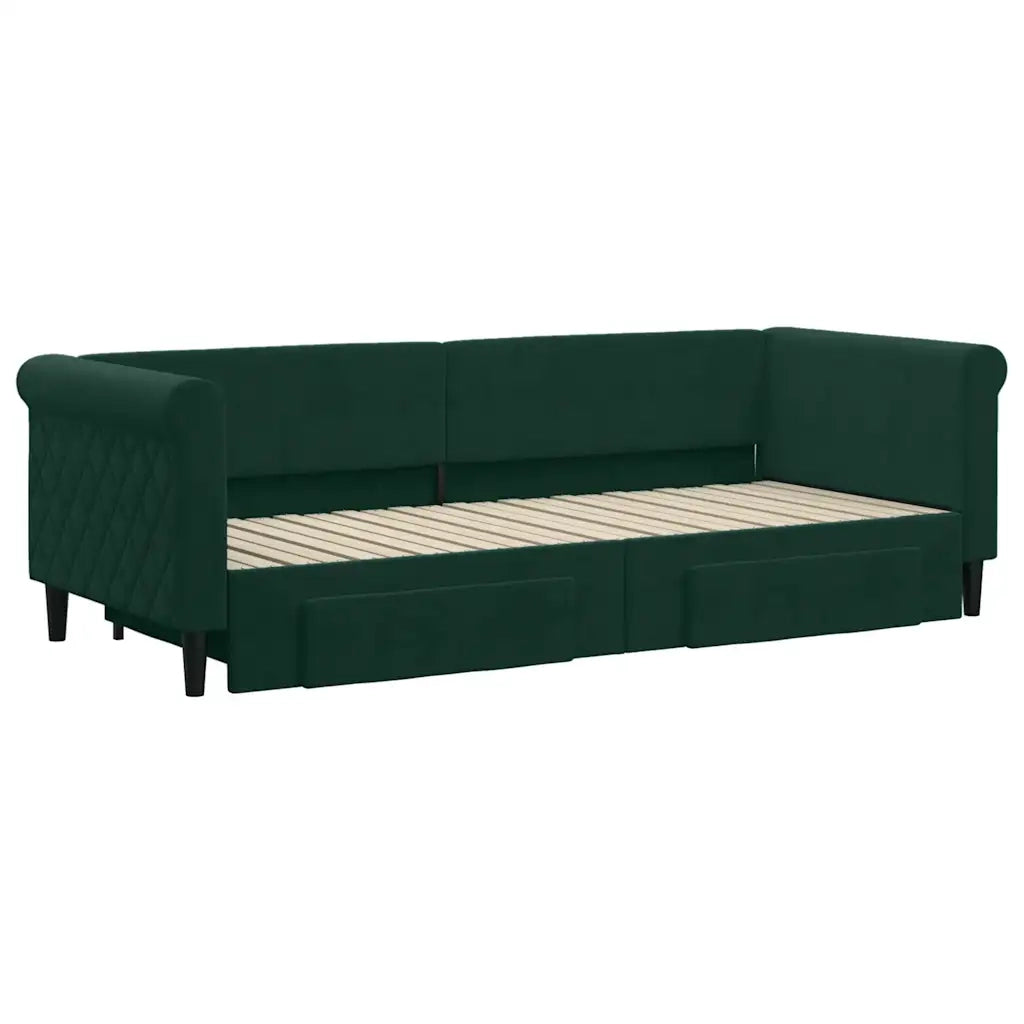 Divano Letto Estraibile Cassetti-Sofa Letto-Daybed Verde Scuro 80x200cm Velluto 212814