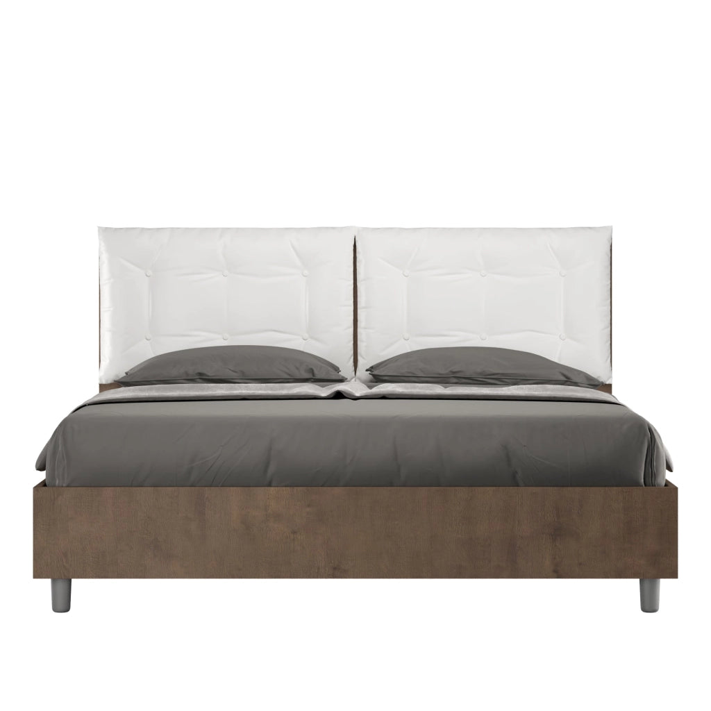 Letto matrimoniale con rete 160x190 bianco frassino cuscini similpelle cappuccino Egos Annalisa