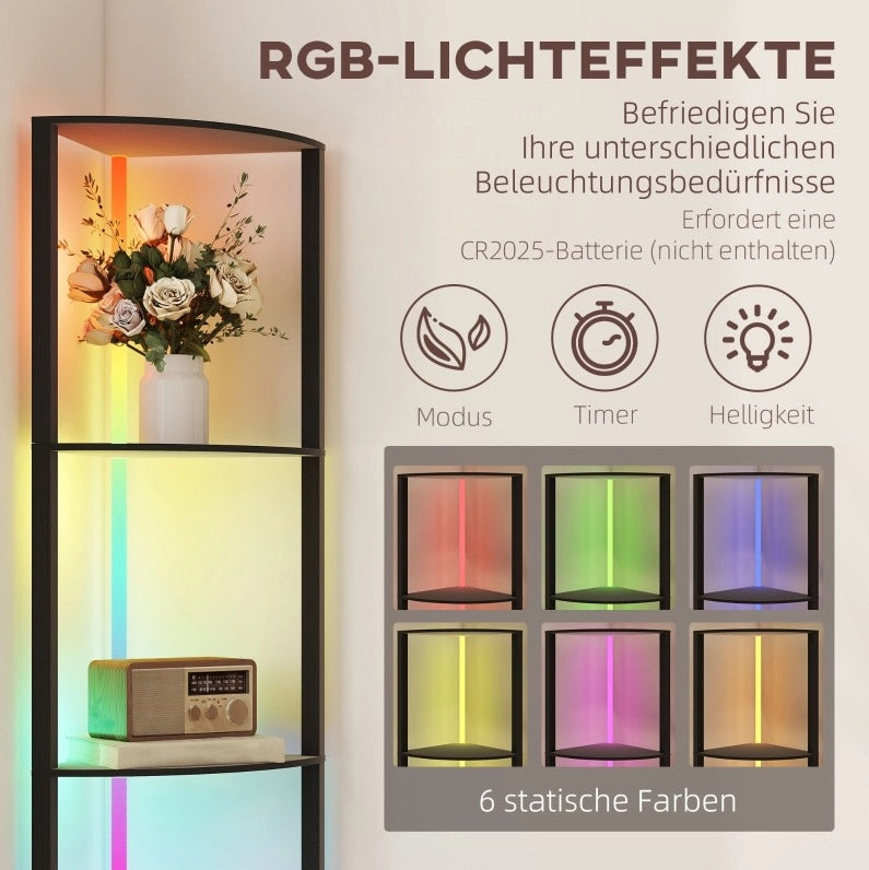 Lampada da terra LED RGB con scaffale, nera