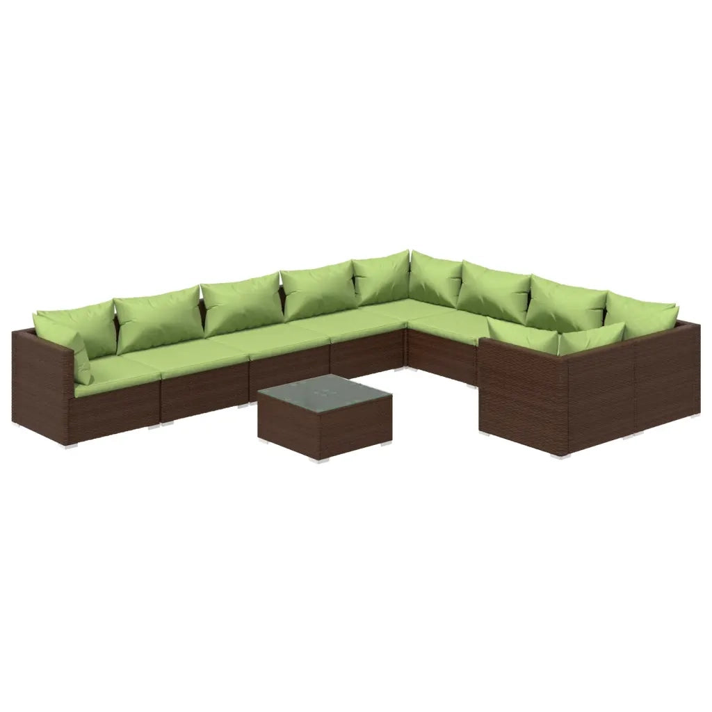 Set Divani da Giardino 10 pz con Cuscini in Polyrattan Marrone 3102772