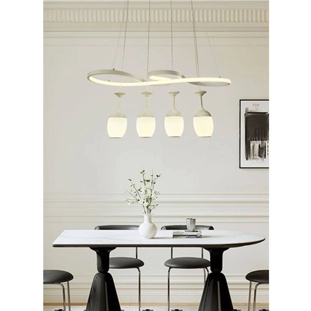 Trade Shop - Lampadario A Led Curve Bianco 4 Punti Luce 68 Watt Luce 3000k 4000k 6500k Lp-24b -