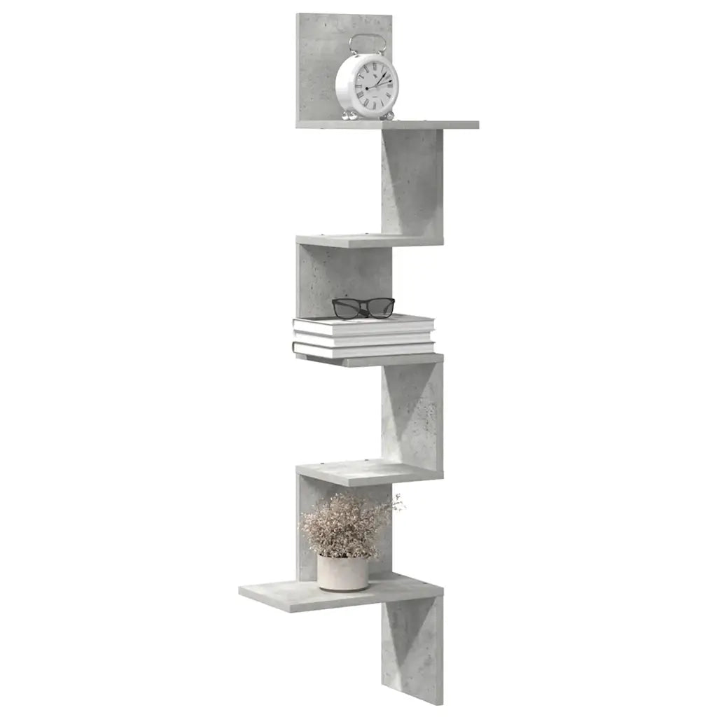 Scaffale Angolare a Muro | Mensola a parete Grigio Cemento 32x32x127,5 cm