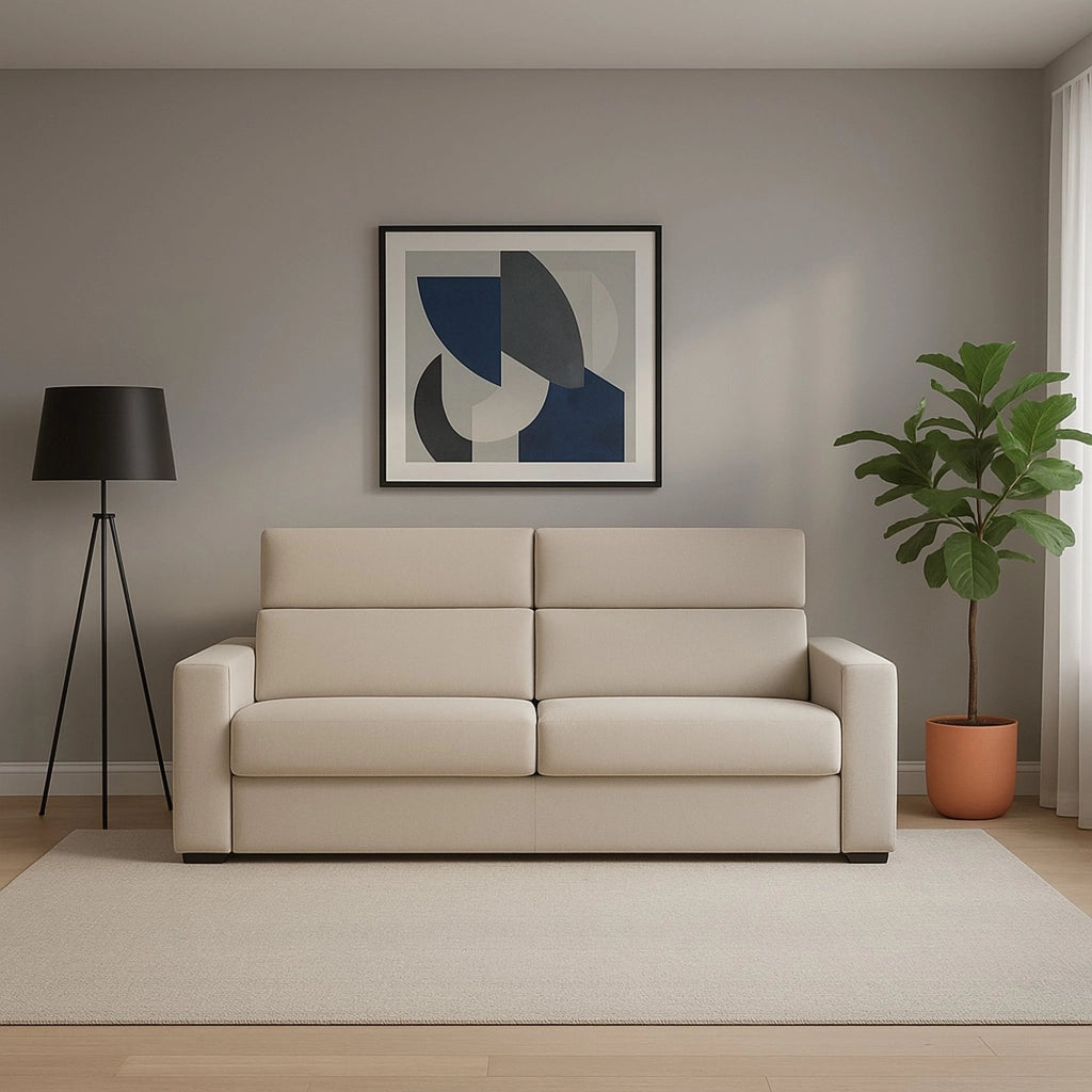 Ozegna, Divano Fisso 3 Posti Sfoderabile Made in Italy, 220x95 cm Beige