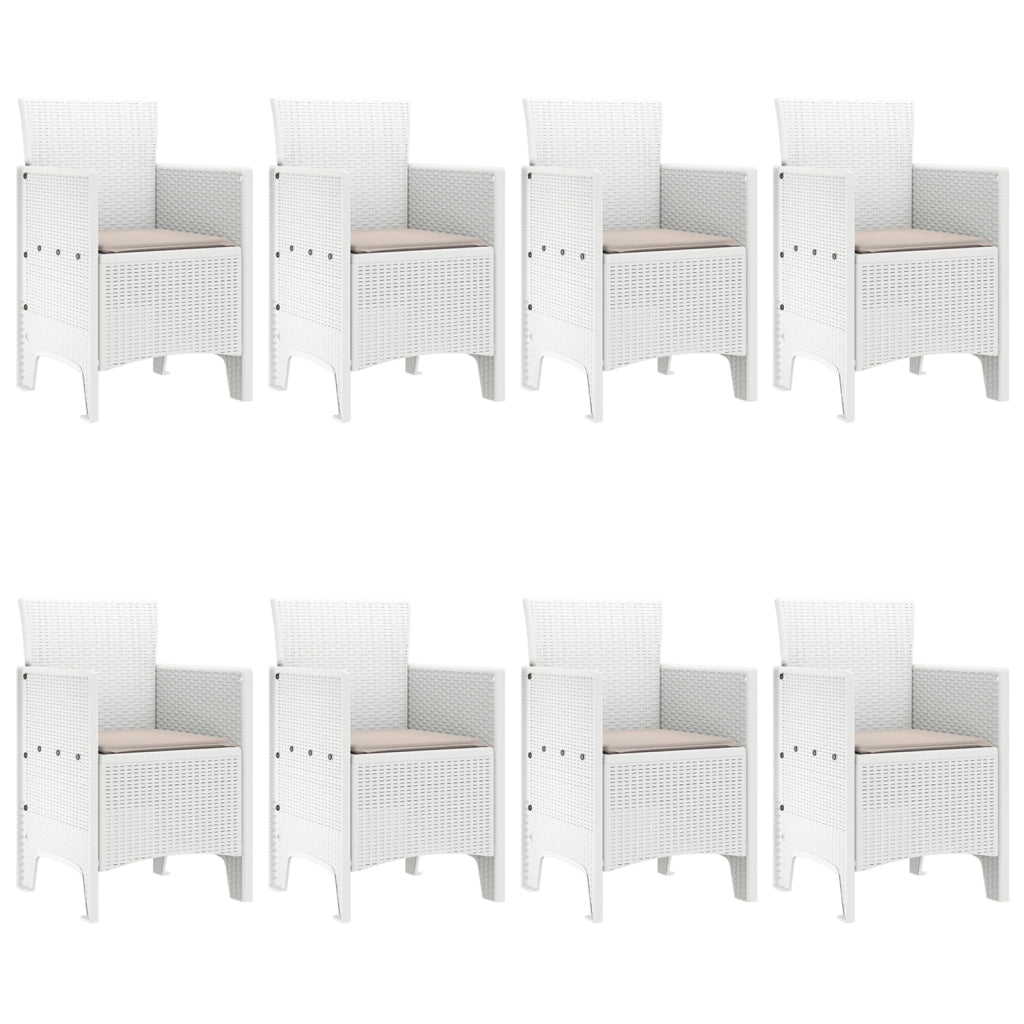 Set da Pranzo Giardino 9 Pezzi con Cuscini, Rattan Polyd bianco