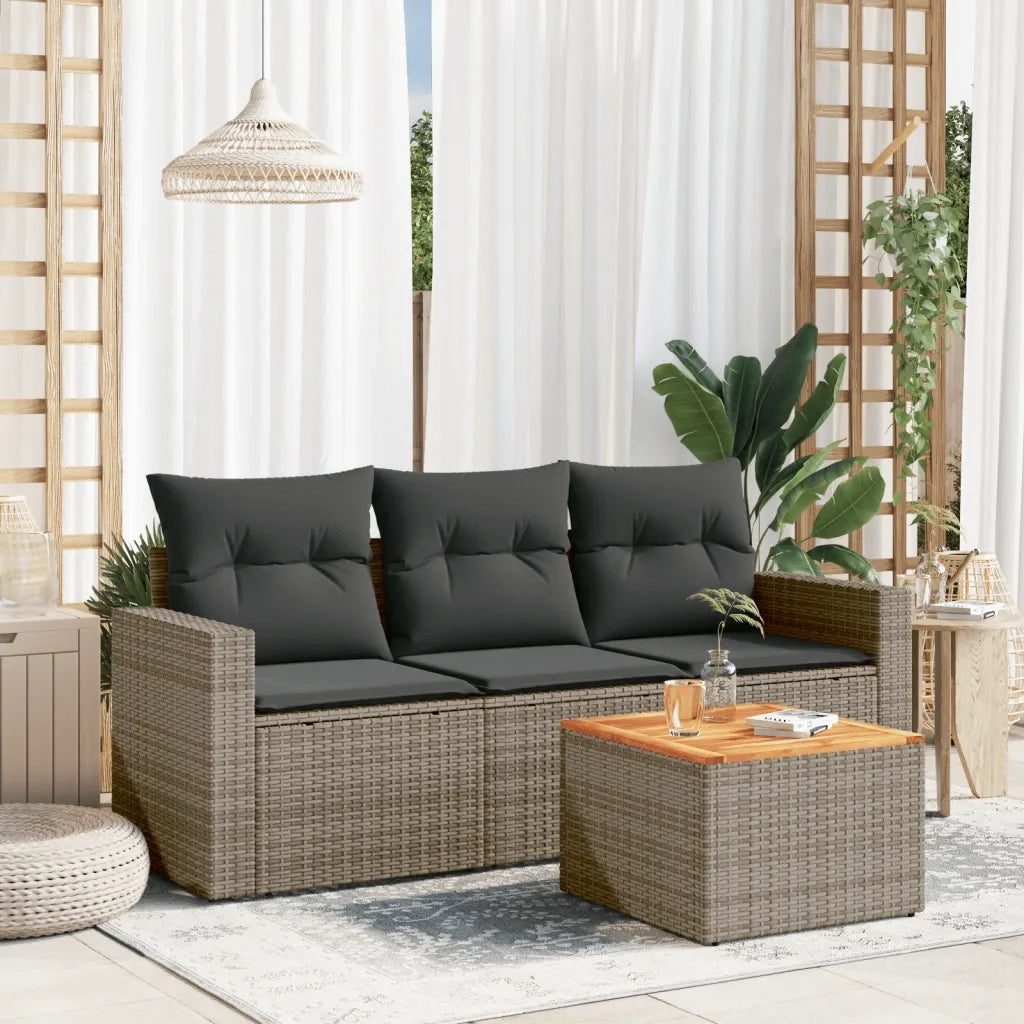 Set Divani da Giardino 4 pz con Cuscini in Polyrattan Grigio 3223995