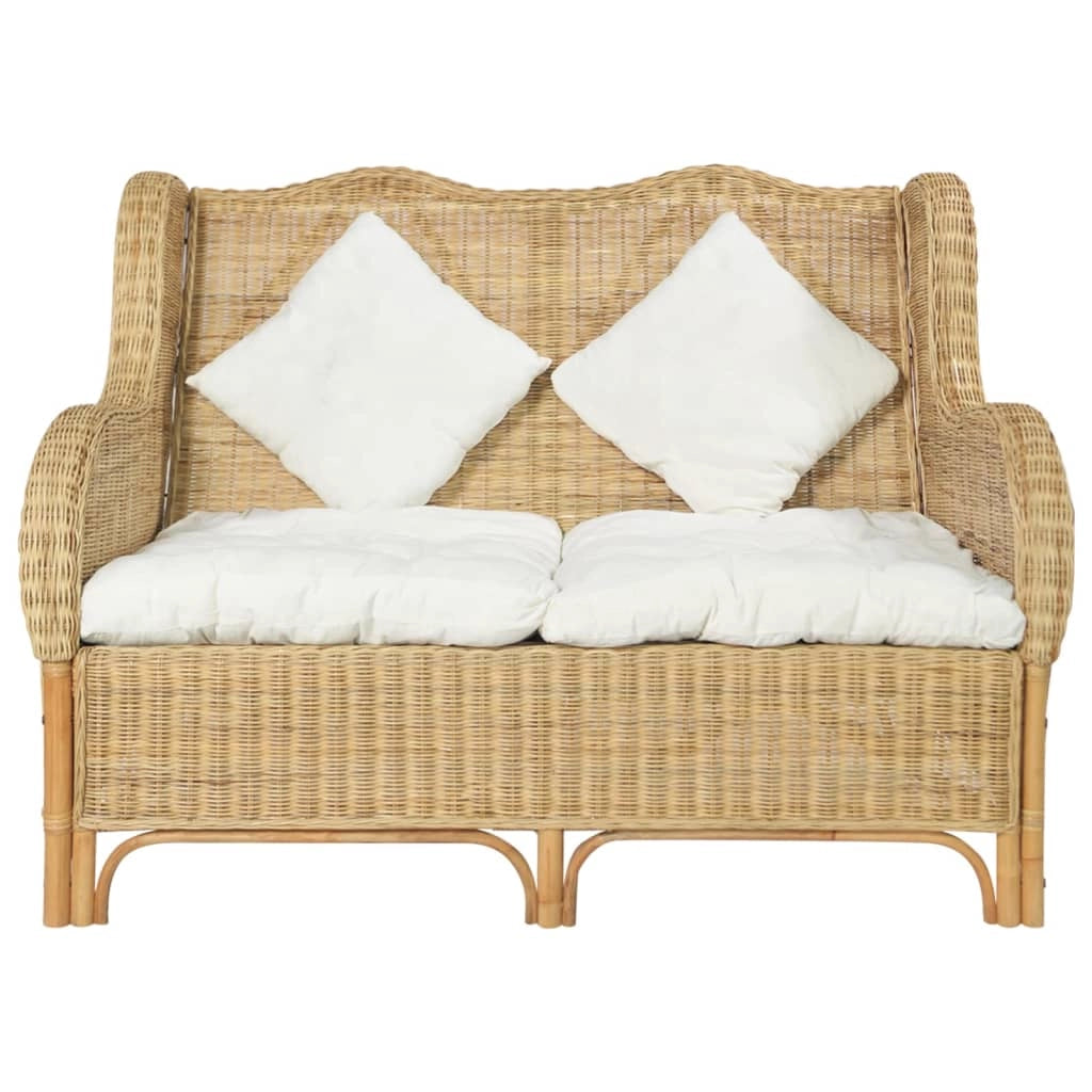 Divano a 2 posti per soggiorno casa uso interno 120 x 84 x 90,5 cm rattan naturale e lino 02_0019583