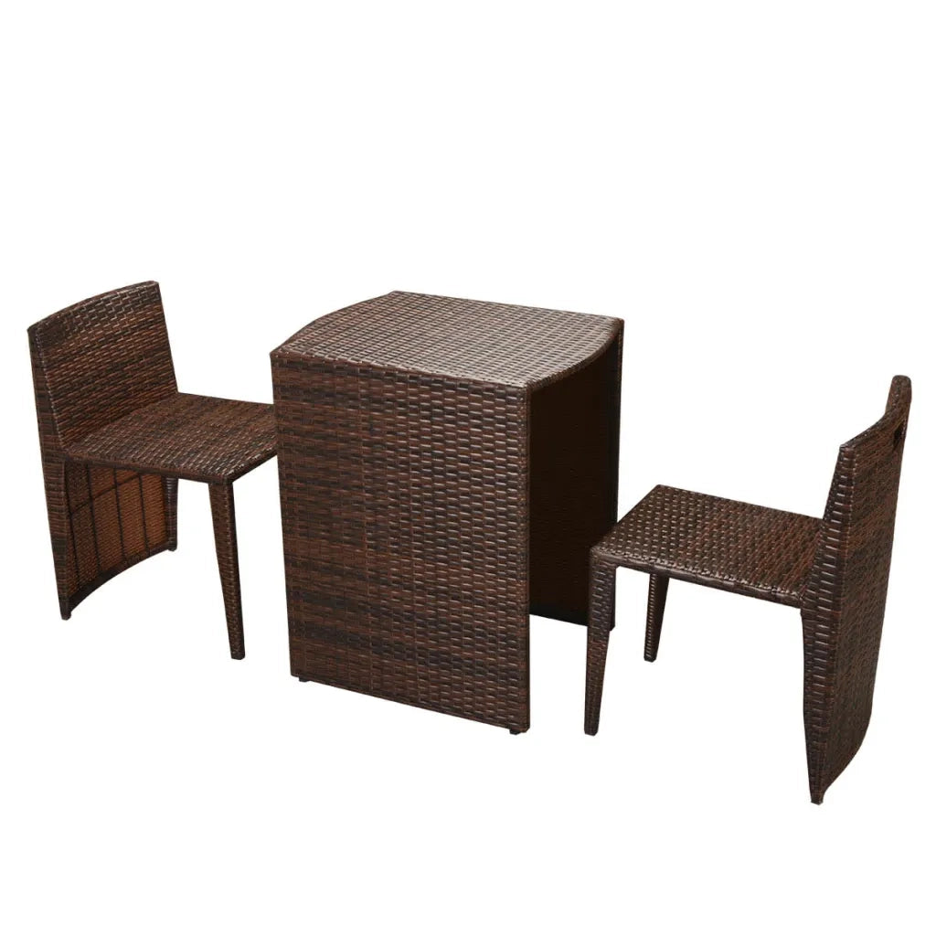 Set da Bistrot 3 pz con Cuscini in Polyrattan Marrone cod mxl 34637