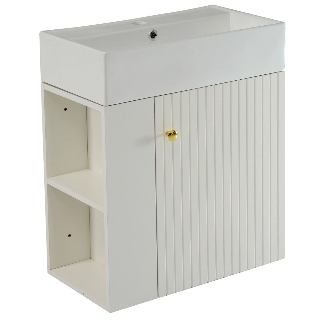 Mobile bagno compatto con lavabo in ceramica 69x52x32 cm; bianco
