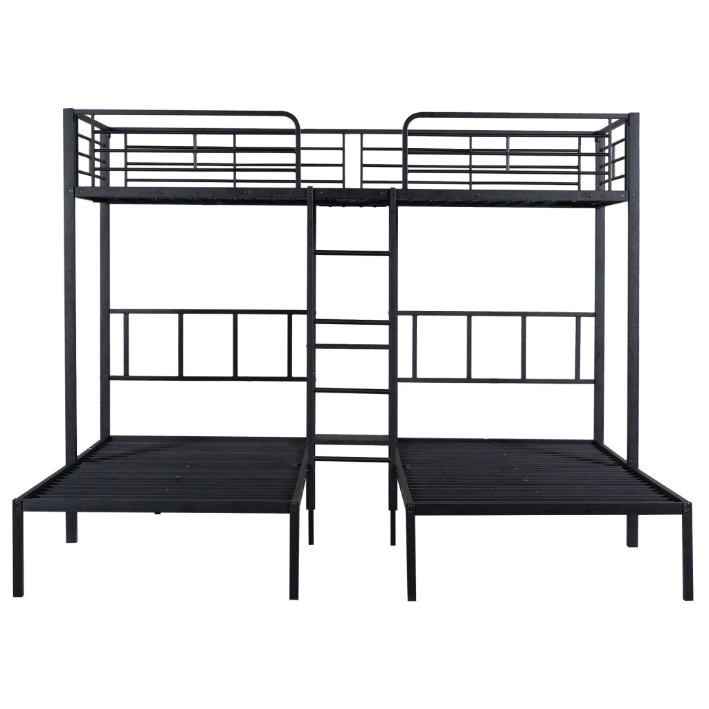 Letto a castello triplo funzione tavolo metallo nero 90x200 cm