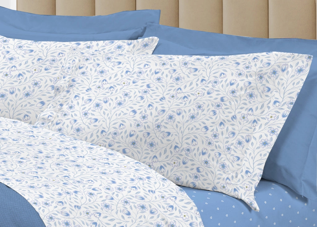 Completo Lenzuola Letto 100% Cotone Italy 3027 Disegno Melody - Matrimoniale - Azzurro