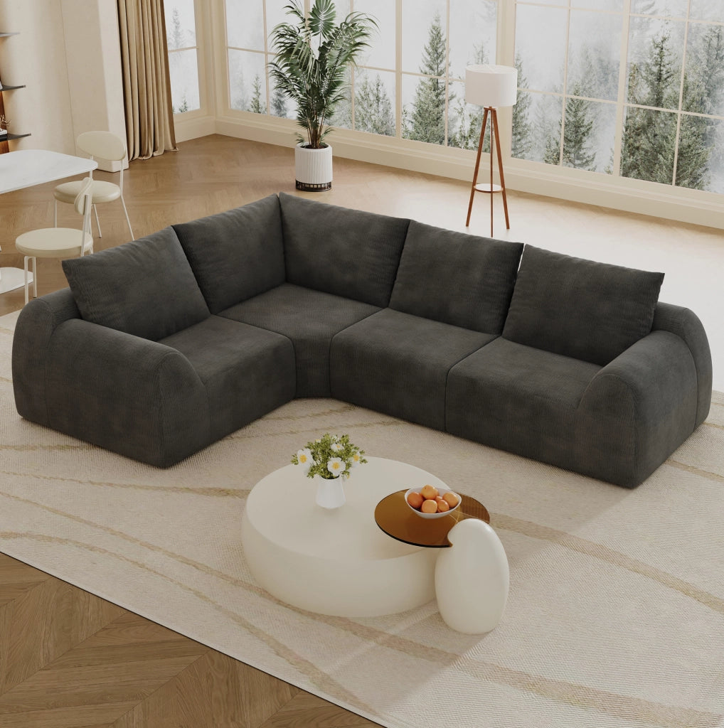 Divano compresso in tessuto chenille grigio scuro; imbottitura in schiuma elastica; senza attrezzi