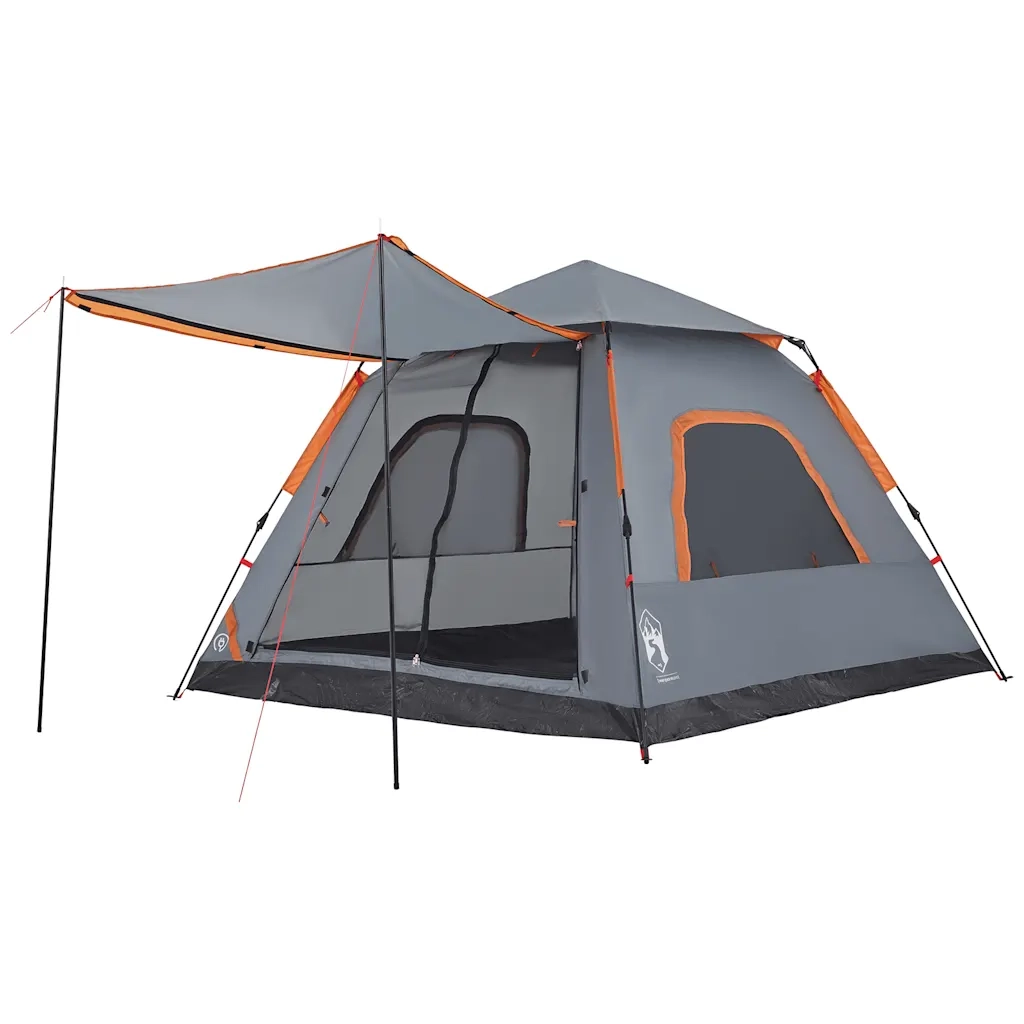 Tenda a Cupola 5 Persone-Tenda da campeggio Grigio e Arancione a Rilascio Rapido 139882