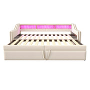 Letto a Divanetto 90x200 cm; Estraibile; USB e LED; con Secondo Telaio; Beige