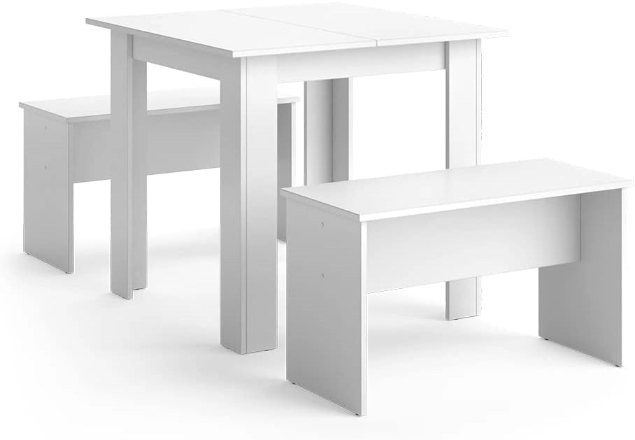 Set da pranzo Sentio, Quercia dorata/bianco, 80 x 80 cm con 2 panche, salvaspazio per zona pranzo e angolo colazione